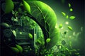 Green spring plant tech background. Generative AI Royalty Free Stock Photo