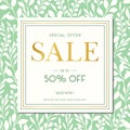 Green Spring Summer Foliage Silhouettes Sale Promotion Square Banner. Social Media Ads Graphics. Abstract Floral Print Royalty Free Stock Photo