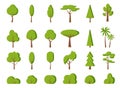 Green spring tree bush flat icon forest vector set