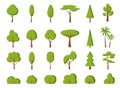 Green spring tree bush flat icon forest vector set