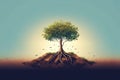 A green sprout of a tree grows alone in the desert. ai generative Royalty Free Stock Photo