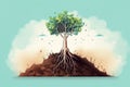 A green sprout of a tree grows alone in the desert. ai generative Royalty Free Stock Photo