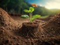 Green sprouts grow in soil. Soil regeneration concept Royalty Free Stock Photo