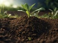 Green sprouts grow in soil. Soil regeneration concept Royalty Free Stock Photo