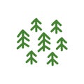 Green spruce forest. Cartographic designation. Plants icon or logo. Ecology purity and nature. National park