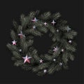 Green spruce wreath with stars