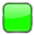 Green square button. Shiny 3d icon with metal frame Royalty Free Stock Photo