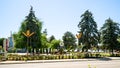 Green square on Sovetov street in Abinsk city