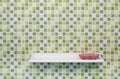 Green Square Tile Wall with Shelve and Soap Dish