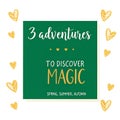 Green Square with Text About Adventures and Magic discover Royalty Free Stock Photo