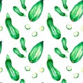 Green squashes watercolor illustration seamless pattern isolated