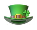 Green St. Patrick`s Day hat with four-leaf clover isolated on white background 3d rendering Royalty Free Stock Photo