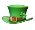 Green St. Patrick`s Day hat with four-leaf clover isolated on white background 3d rendering Royalty Free Stock Photo