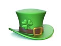 Green St. Patrick`s Day hat with four-leaf clover isolated on white background 3d rendering Royalty Free Stock Photo