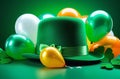 Green St. Patrick\'s hat with balloons and shamrock