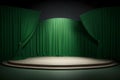 Green stage with velvet curtains and spotlights. Royalty Free Stock Photo