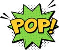 Green star adorned with halftone dots and the vibrant yellow word pop bursting forth with dynamic speed lines, capturing
