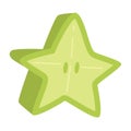 Green star fruit icon, carambola fruit in cartoon style, buah belimbing hijau vector illustration, starfruit isolated
