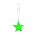 Green star hanging on thread on white background isolated close up, ÃÂ¡hristmas tree decoration, colorful shiny star shaped bauble Royalty Free Stock Photo