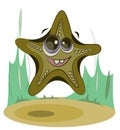 Green starfish on the seabed. Funny cartoon character Royalty Free Stock Photo