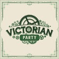 Green steampunk party logotype design victorian era cogwheels vector poster on light background great for banner or