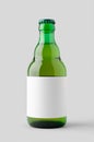 Green steinie beer bottle mockup with blank label