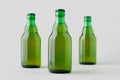 Green steinie beer bottle mockup on a grey background