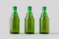 Green steinie beer bottle mockup on a grey background