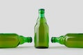 Green steinie beer bottle mockup on a grey background