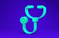 Green Stethoscope medical instrument icon isolated on blue background. 3d illustration 3D render