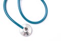 Green stethoscope, object of doctor equipment, isolated on white background. Medical design concept, cut out, clipping path, top Royalty Free Stock Photo