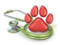 Green stethoscope and red paw 3D