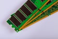 Green stick of RAM memory for computer with electronics components on computer repair space for your text Royalty Free Stock Photo