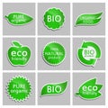 Green sticker Eco friendly, Bio, Pure organic, Organic food, Natural product, BIO product. Set. Royalty Free Stock Photo