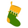 Green stocking vector isolated. Christmas sock, decoration element Royalty Free Stock Photo