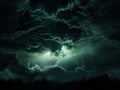 Green storm clouds over the earth\'s surface. The concept of bad weather