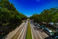 A green street near Yoyogi park in Tokyo daytime wide shot