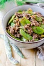 Green string beans fried with minced meat Royalty Free Stock Photo