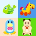Funny Animal Toys in Colored Squares Illustrations Royalty Free Stock Photo