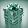 Green striped gift box with bow Royalty Free Stock Photo