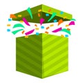 Green striped gift box exploding with colorful confetti Royalty Free Stock Photo