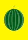 Green striped watermelon on a yellow background.