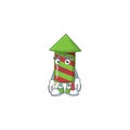 Green stripes fireworks rocket Cartoon character showing afraid look face