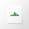 Stylized mountains with white peaks are centered on a white rectangular Royalty Free Stock Photo