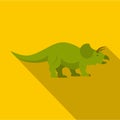 Green styracosaurus dinosaur icon, flat style