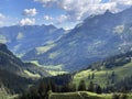 The green subalpine valley of the Melchtal or Melch valley along the river Grosse Melchaa in the Uri Alps mountain massif, Kerns Royalty Free Stock Photo