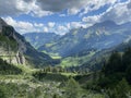 The green subalpine valley of the Melchtal or Melch valley along the river Grosse Melchaa in the Uri Alps mountain massif, Kerns