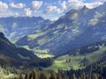 The green subalpine valley of the Melchtal or Melch valley along the river Grosse Melchaa in the Uri Alps mountain massif, Kerns Royalty Free Stock Photo