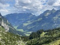 The green subalpine valley of the Melchtal or Melch valley along the river Grosse Melchaa in the Uri Alps mountain massif, Kerns Royalty Free Stock Photo