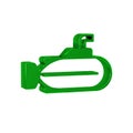 Green Submarine icon isolated on transparent background. Military ship.